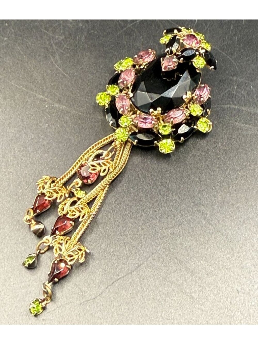 Unsigned Alice Caviness Rhinestone Tassel Pendant Vintage 1940s–50s